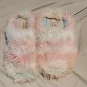 Fuzzy Pink and White Slippers